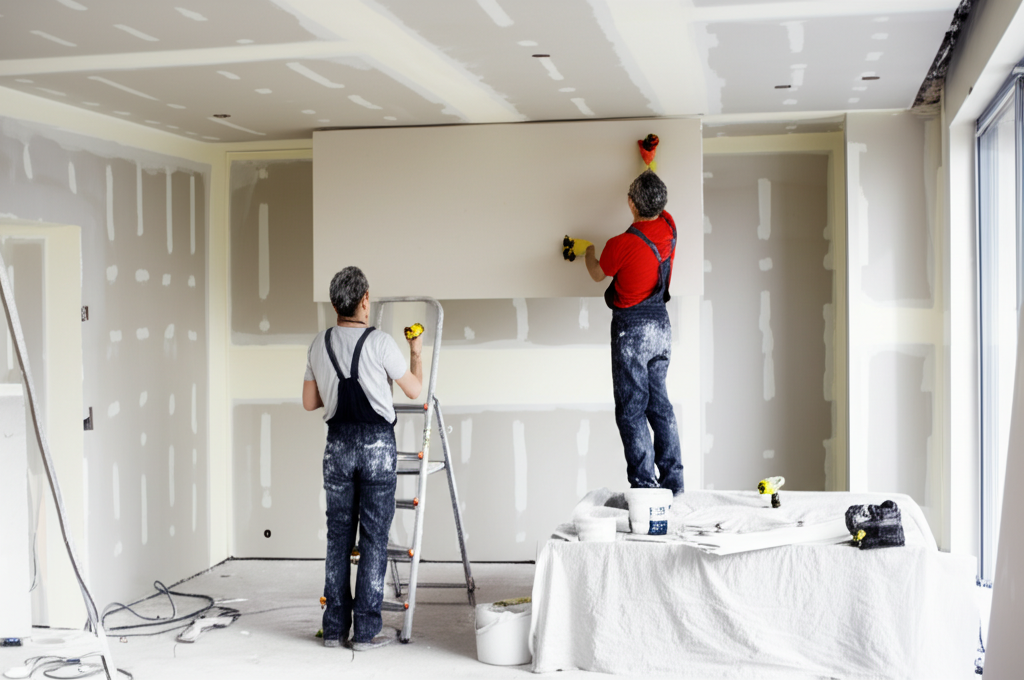 Professional drywall installation in progress